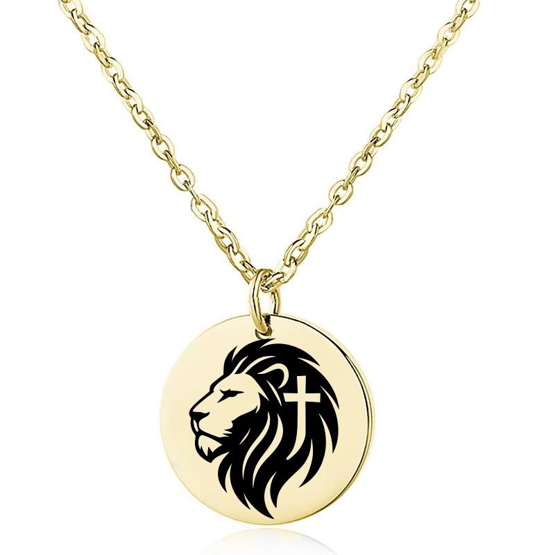 Productafbeelding: voorkant van Lion with cross necklace gold stainless steel