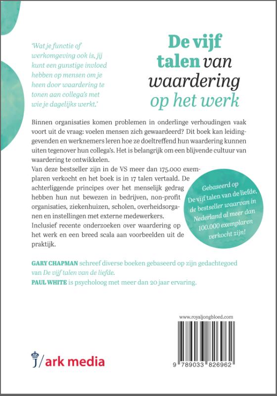 Productafbeelding: achterkant van De 5 talen van waardering op het werk