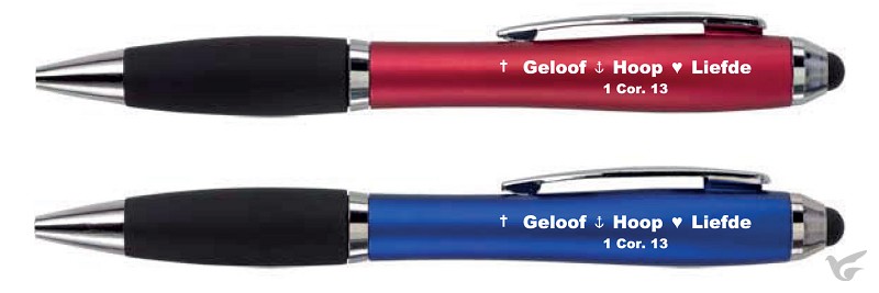 Productafbeelding: voorkant van Pen Softtouch Blauw Geloof Hoop Liefde