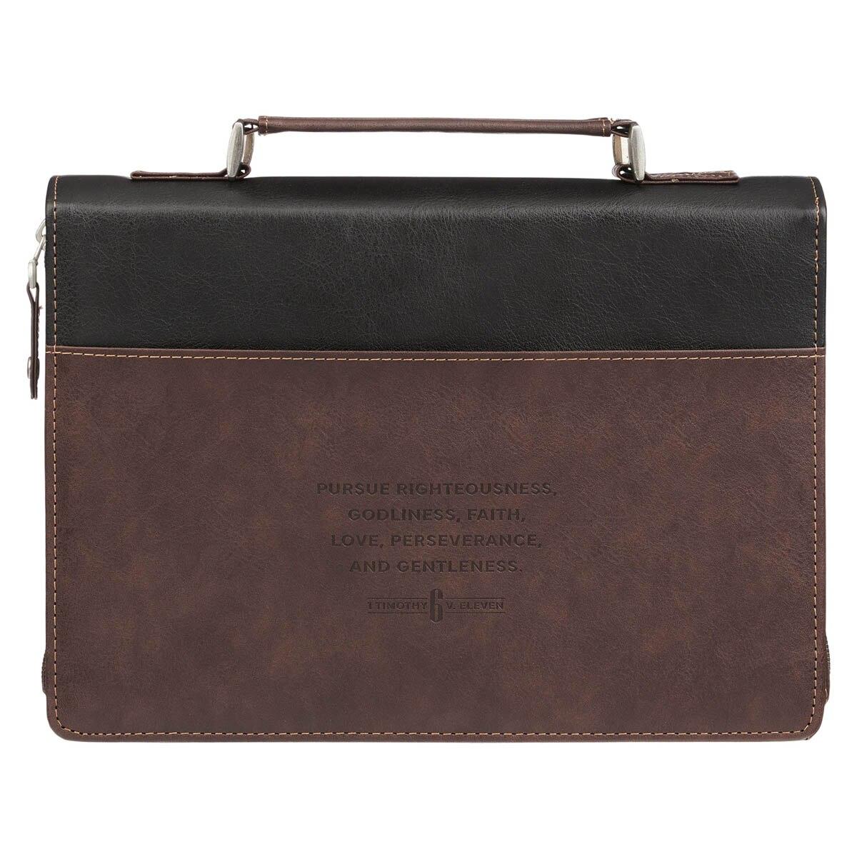 Productafbeelding: achterkant van Cross 1 Tim. 6:11 Bible Cover Classic Two-tone Brown & Black