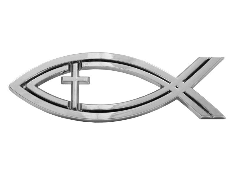 Productafbeelding: voorkant van Double fish with cross - Silver colored